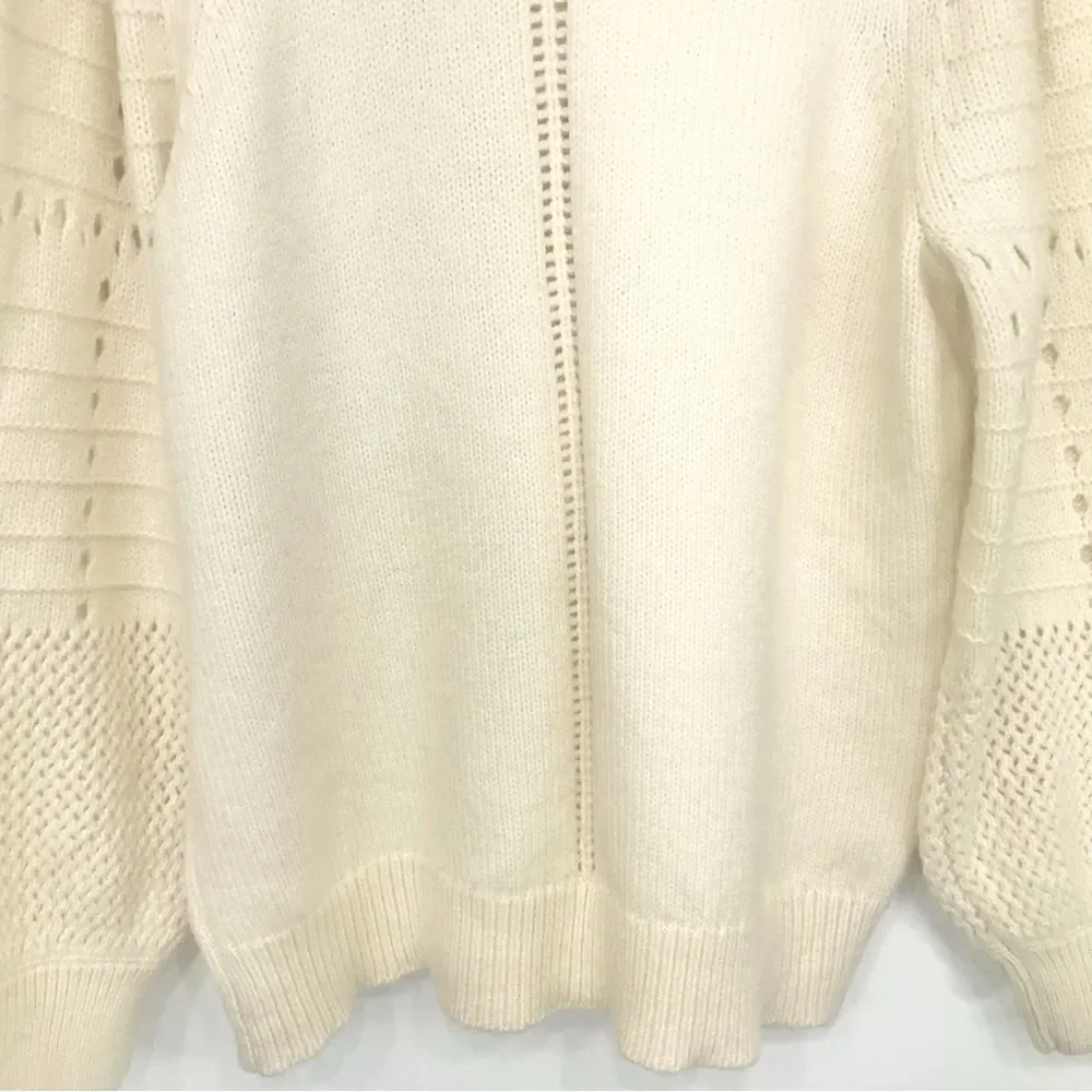 Design 365 Cream Cozy Puff Sleeve Collared Pullover Thick Knit Sweater